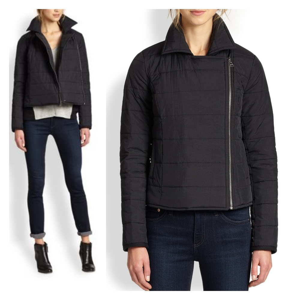 SPLENDID Womens Sierra Black Puffer Asymmetrical Zip Moto Jacket Coat Size S